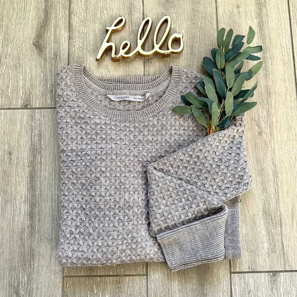 Athleta Thermal Oatmeal Wool Blend Honeycomb Tunic long Sweater size XXS